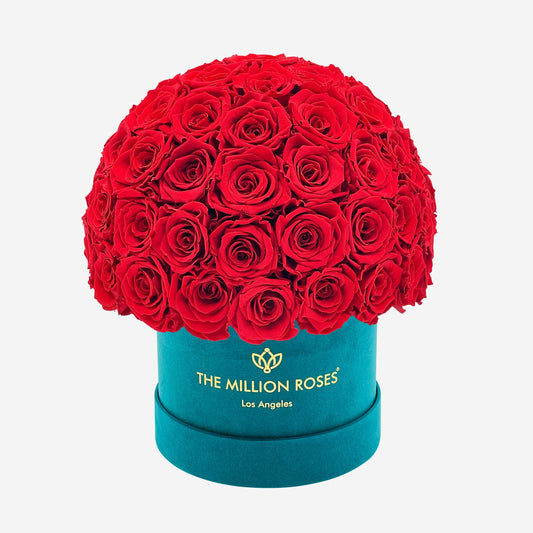 Classic Dark Green Suede Superdome Box | Red Roses - The Million Roses