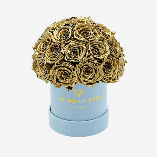 Basic Light Blue Suede Superdome Box | Gold Roses - The Million Roses
