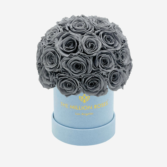 Basic Light Blue Suede Superdome Box | Pastel Grey Roses - The Million Roses