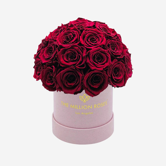Basic Light Pink Suede Superdome Box | Burgundy Roses - The Million Roses
