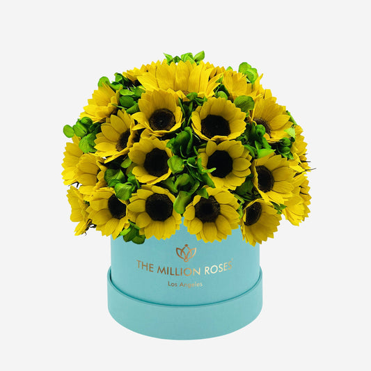 Classic Mint Green Suede Box | Sunflowers & Green Hydrangeas - The Million Roses