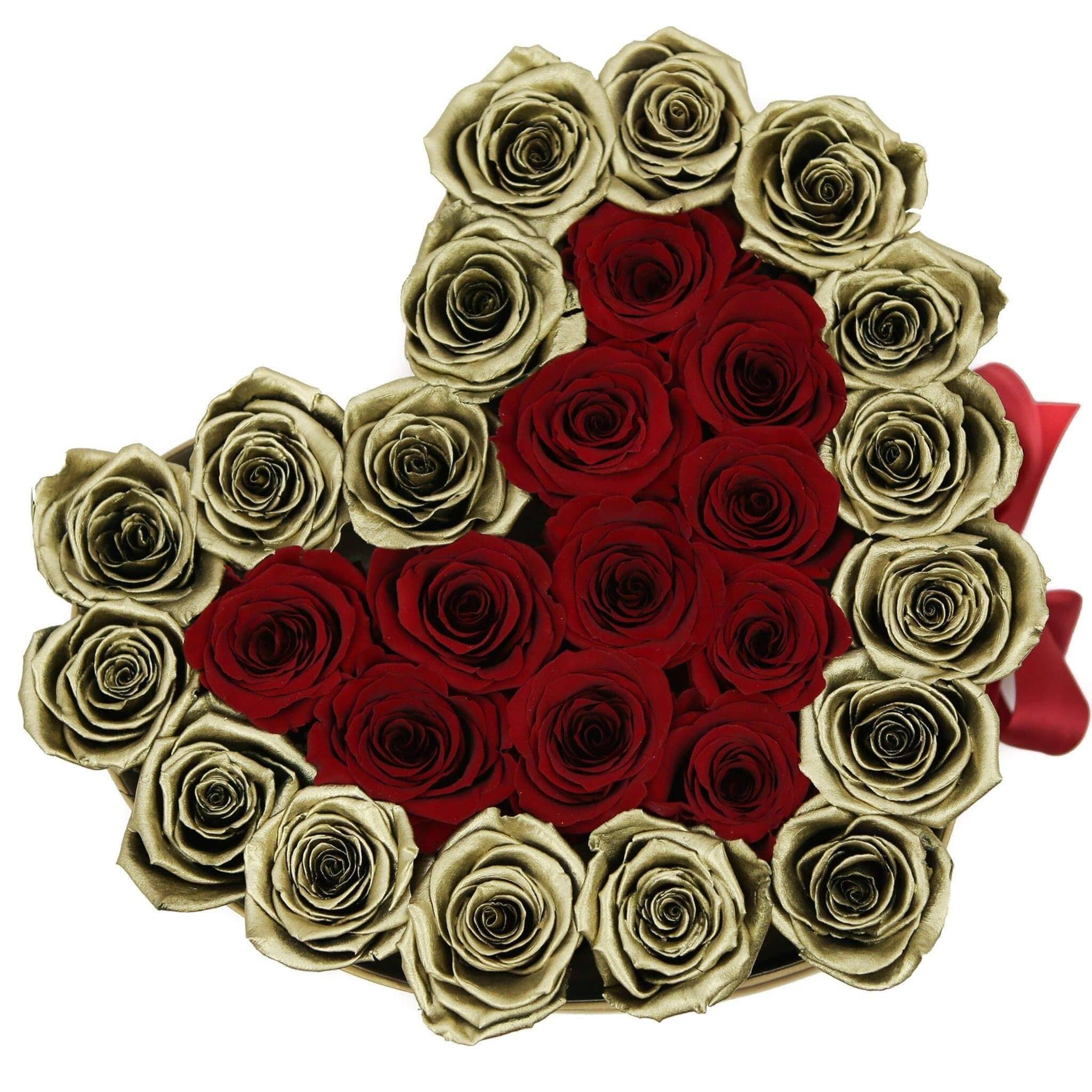 Heart Gold Box | Gold & Red Roses - The Million Roses