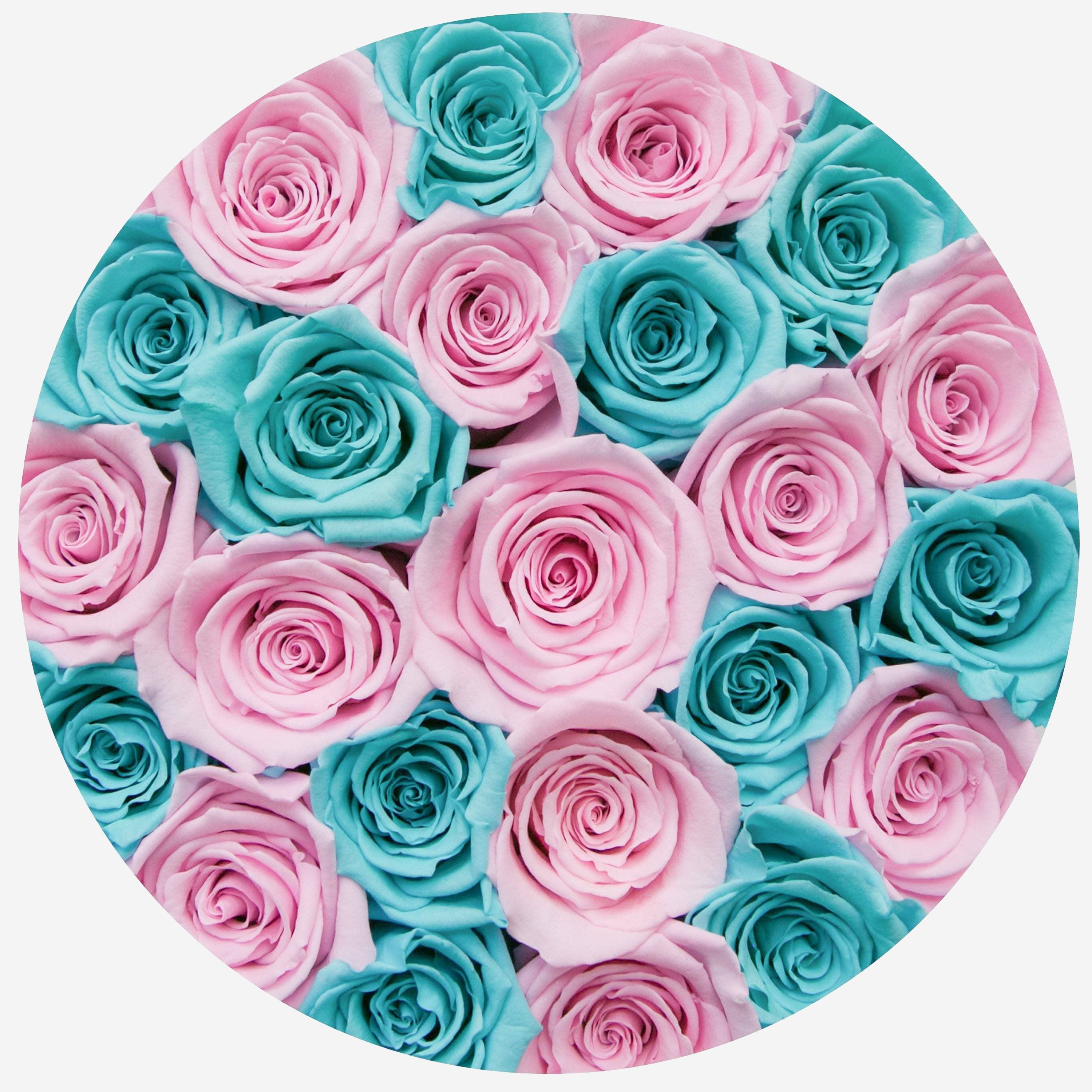 Classic White Box | Turquoise & Light Pink Roses - The Million Roses